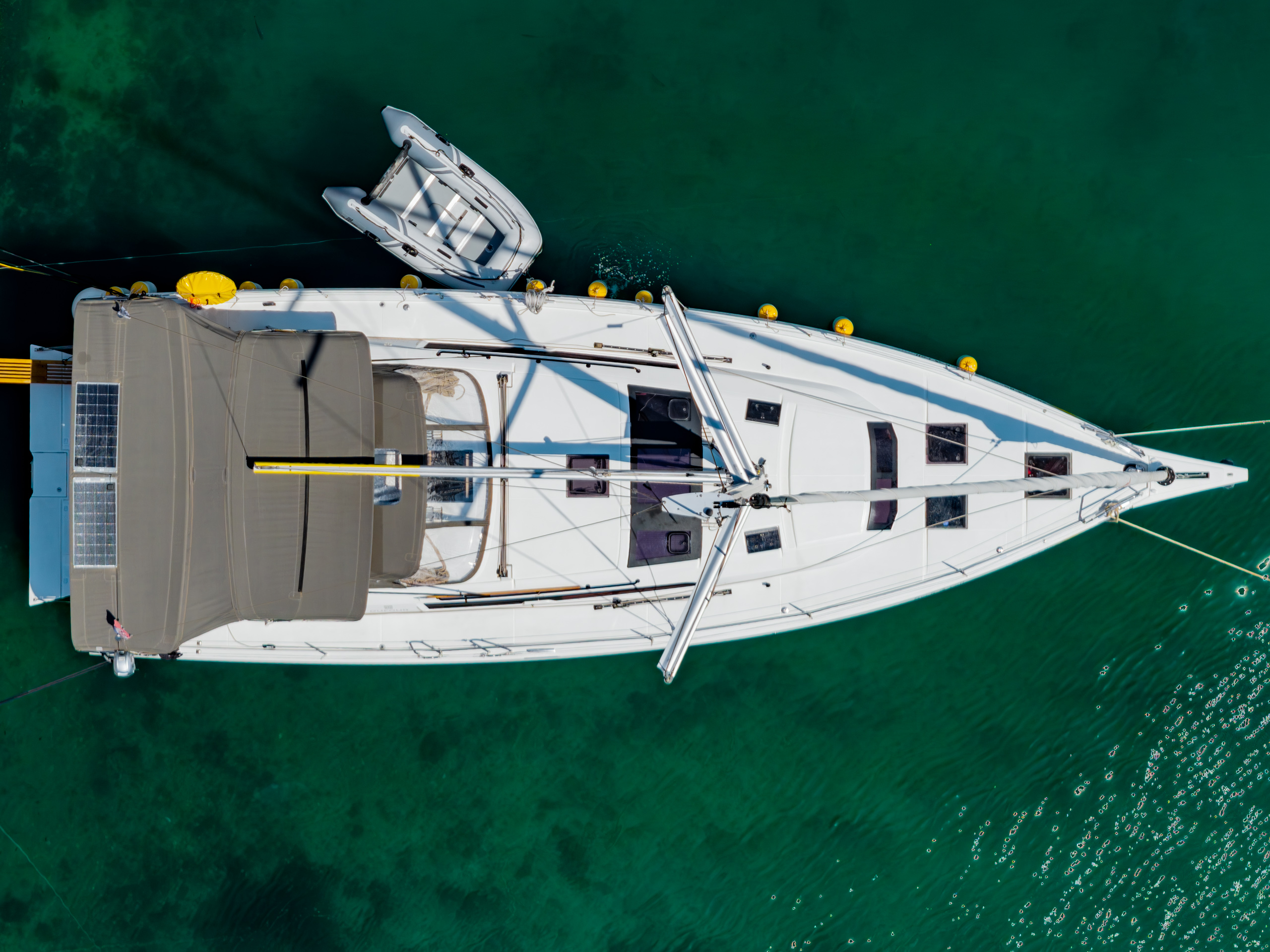 Dufour 470 sailing yacht — aerial drone HDR photography by Immersive Yachts